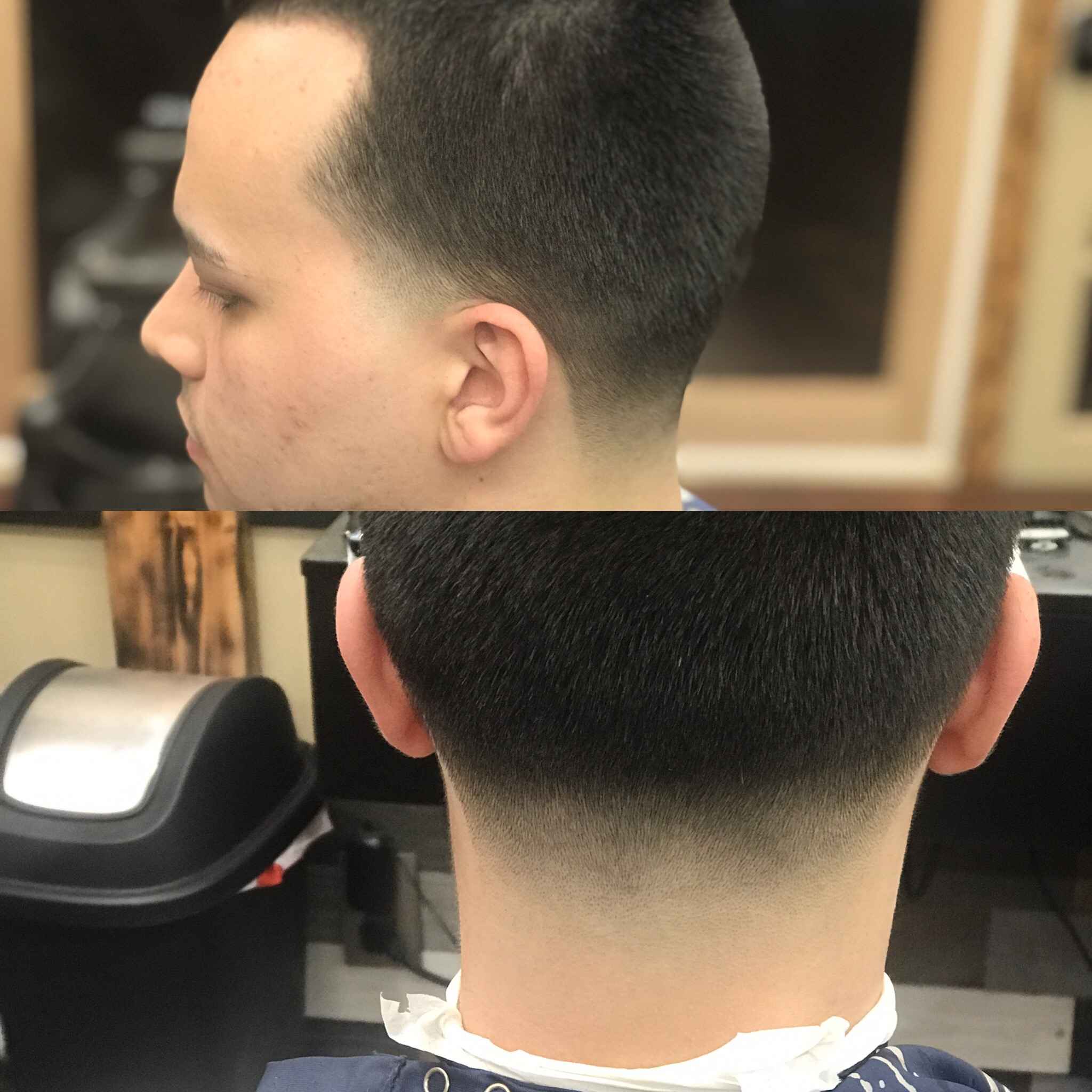 A low taper seen from the side, with a clean neckline